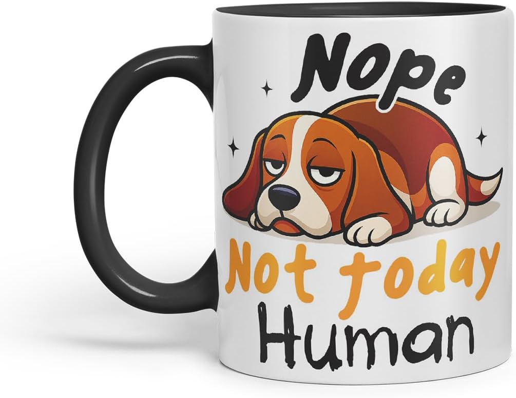 Vixar Nope. Not Today, Human Beagle Dog Mug – Coloured Ceramic Mug Cup Gift, 11oz (Black)