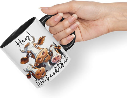 Vixar Hey! We Herd That Cow Joke Coloured Ceramic Mug Cup Gift, 11oz (Black)