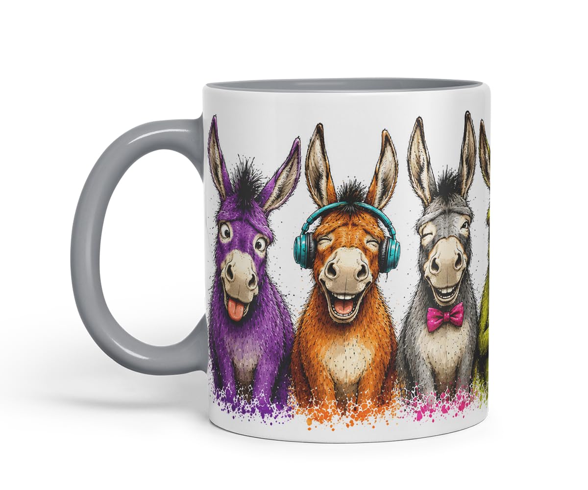 Vixar Funny Donkey Mug – Cute Donkey Animal Coloured Ceramic Mug Cup Gift, 11oz (Black)
