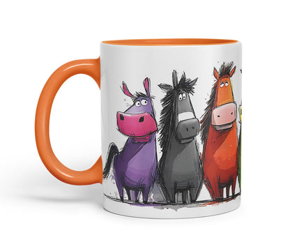 Vixar Funny Colourful Horse Equestrian Friends Design – Cute Animal Character Mug for Farm Animals Lovers & Riders, Coloured Mug Cup Gift, 11oz (Black)