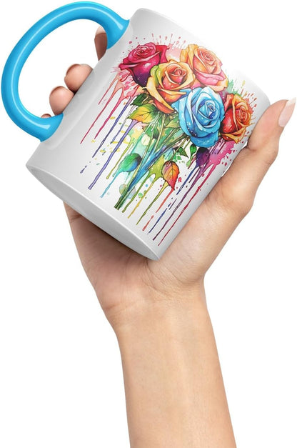 Vixar Rose Garden Classic Mug Coloured Ceramic Mug Cup Gift, 11oz (Light Blue)