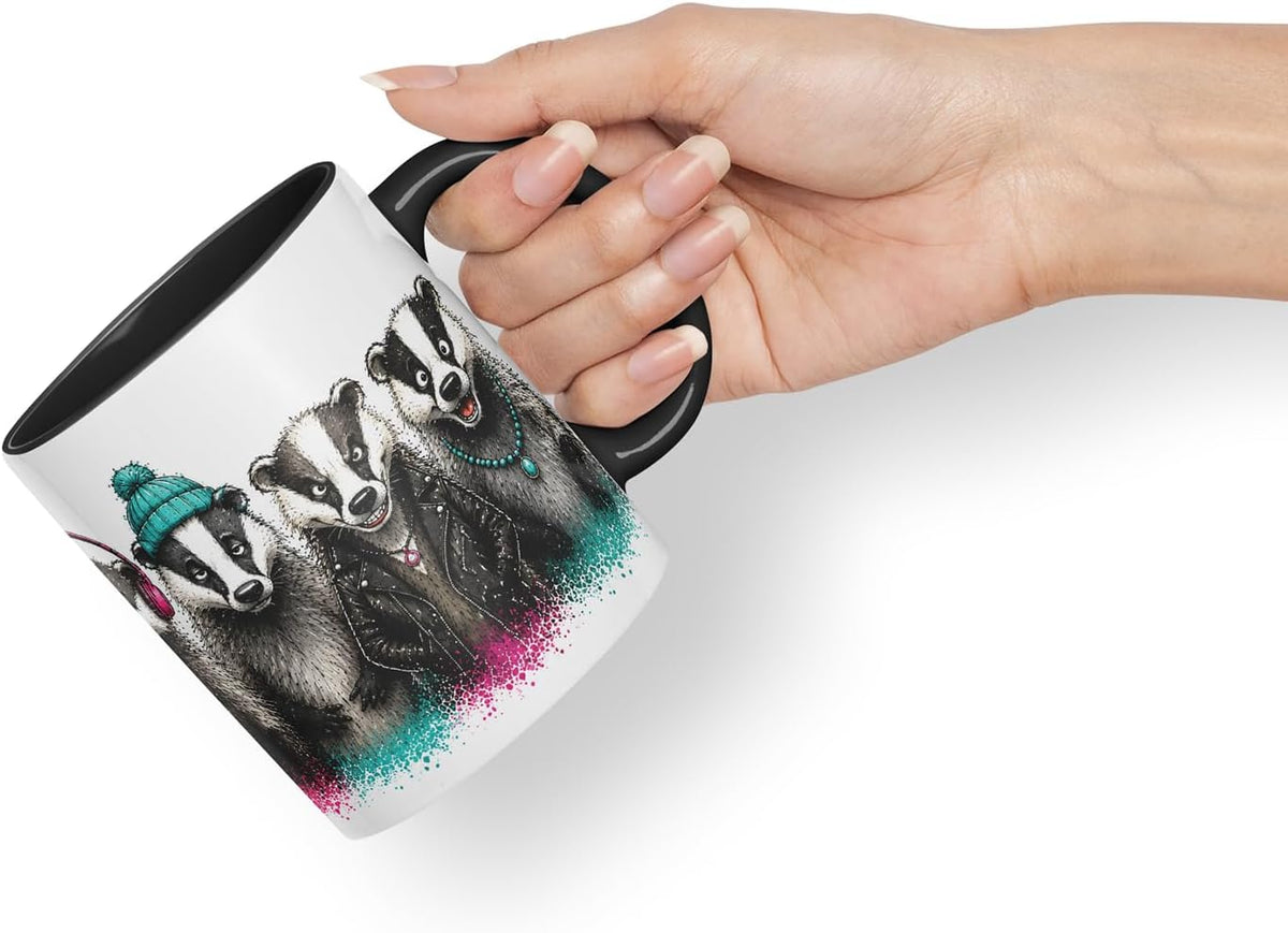 Vixar Funny Badger Mug – Cute Badger Animal Coloured Ceramic Mug Cup Gift, 11oz (Black)