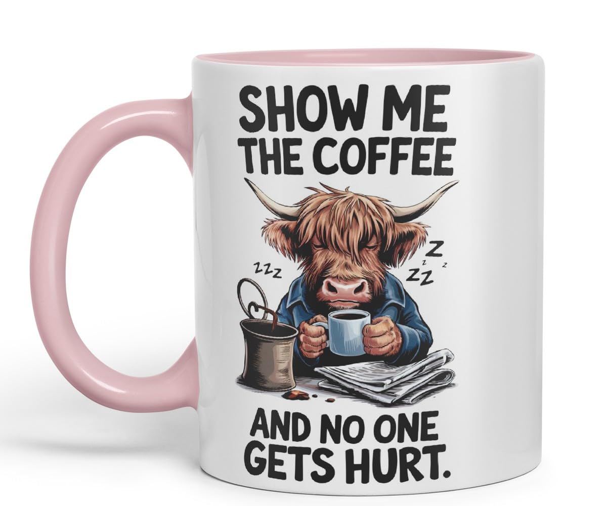 Vixar Show Me The Coffee and No One Gets Hurt – Coloured Ceramic Mug Cup Gift, 11oz (Black)