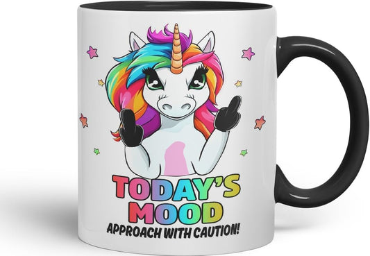 Vixar Today’s Mood: Magical – Funny Unicorn Coloured Mug Cup 11oz (Black)