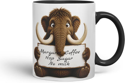 Vixar Personalised Mammoth Mug with Name or Custom Message – Cute Animal Coloured Ceramic Mug Cup Gift, 11oz (Black)
