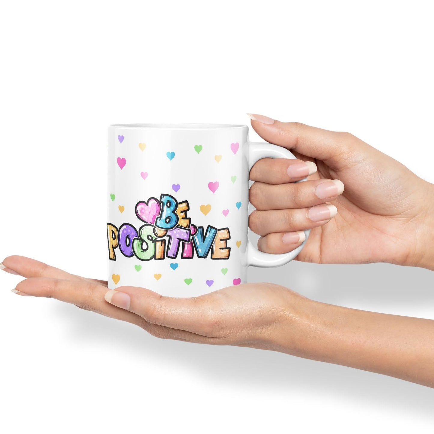 Vixar Be Positive herts Joke sarkasm Ceramic Coloured Mug Cup for Tea Coffee Hot Brew 330ml 11Oz Gift