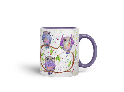 Vixar Owl Owls See Hear Speak no Evil Bird Animals Watercolour Art Coloured Mug Cup Gift Birthday Work Office Tea Coffee