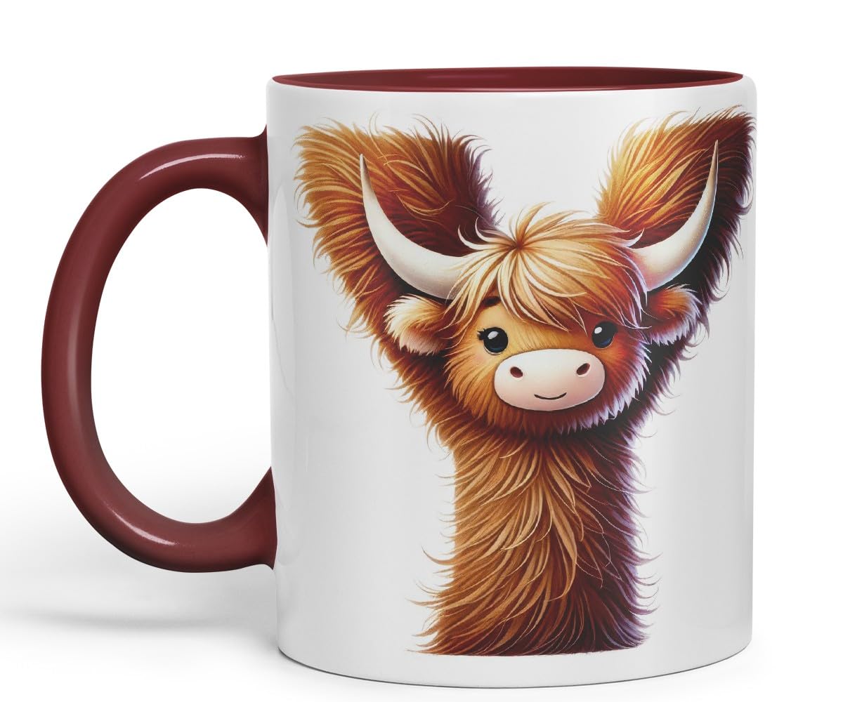 Highland Cow Alphabet Monogram Coloured Ceramic Cup Mug Letter Y Rustic Farmhouse Animal Letter Gift V2 11oz (Black)
