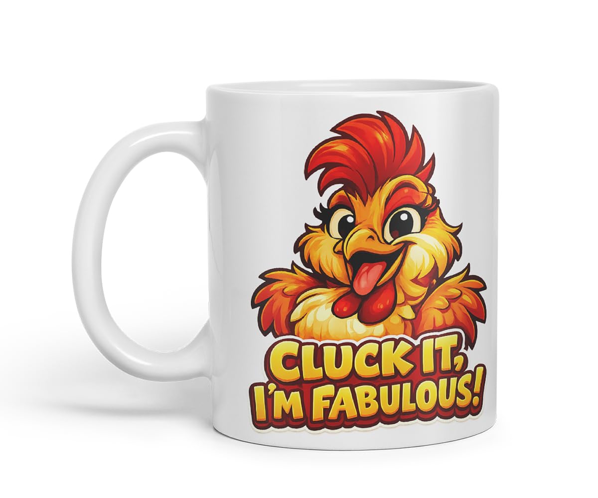 Vixar Cluck It I'm Fabulous Chicken Coloured Ceramic Mug Cup Gift, 11oz (Black)
