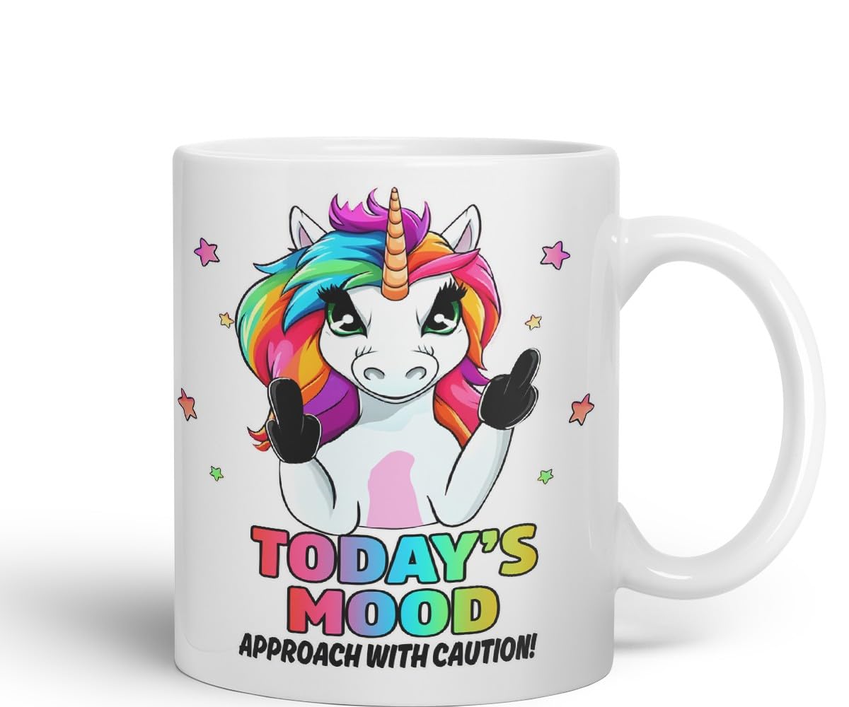 Vixar Today’s Mood: Magical – Funny Unicorn Coloured Mug Cup 11oz (Black)