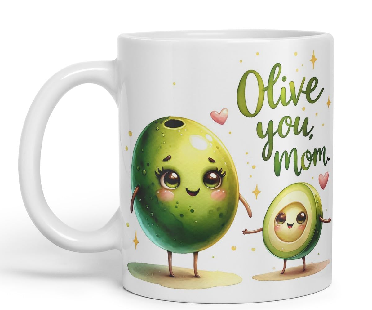 Vixar Olive You, Mom Coloured Mug Cup Cute Mother’s Day Gift 11oz (Black)