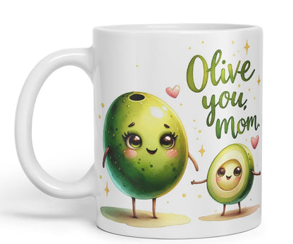 Vixar Olive You, Mom Coloured Mug Cup Cute Mother’s Day Gift 11oz (Black)