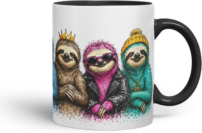 Vixar Sloths Mug – Cute Sloths Coloured Ceramic Mug Cup Gift, 11oz (Black)