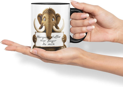 Vixar Personalised Mammoth Mug with Name or Custom Message – Cute Animal Coloured Ceramic Mug Cup Gift, 11oz (Black)