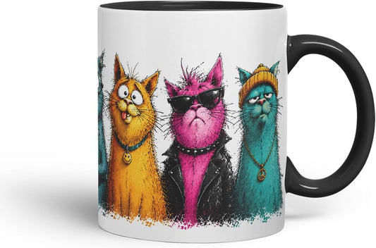 Vixar Crazy Cats Mug – Funny Cat Lover Coloured Ceramic Mug Cup Gift, 11oz (Black)