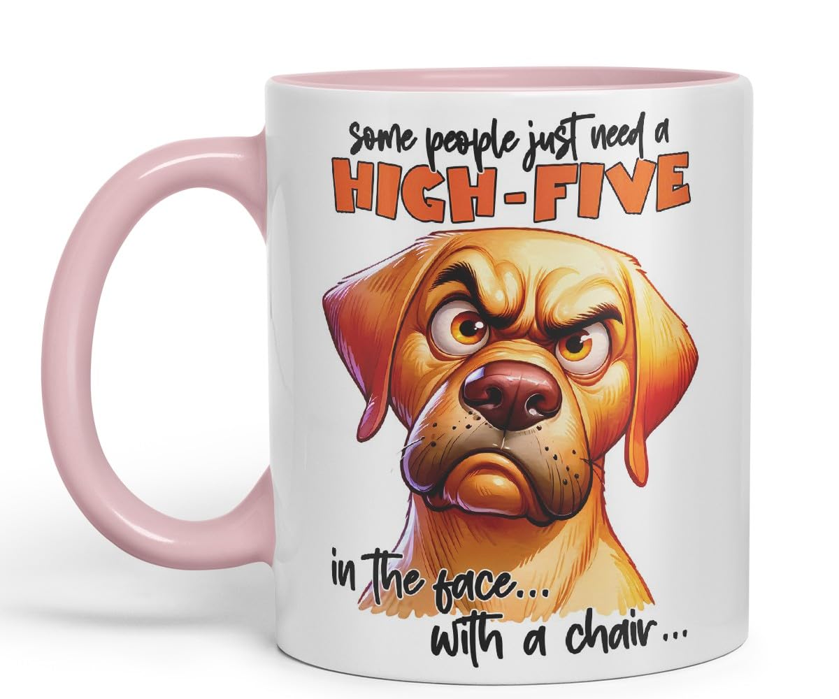 Vixar Some People Just Need a High-Five in The Face with a Chair Dog Coloured Ceramic Mug Cup 11oz Funny Sarcastic Gift (Black)