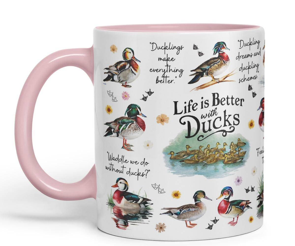 Vixar Life is Better with Ducks – Funny Animal Coloured Mug Cup 11oz (Black)