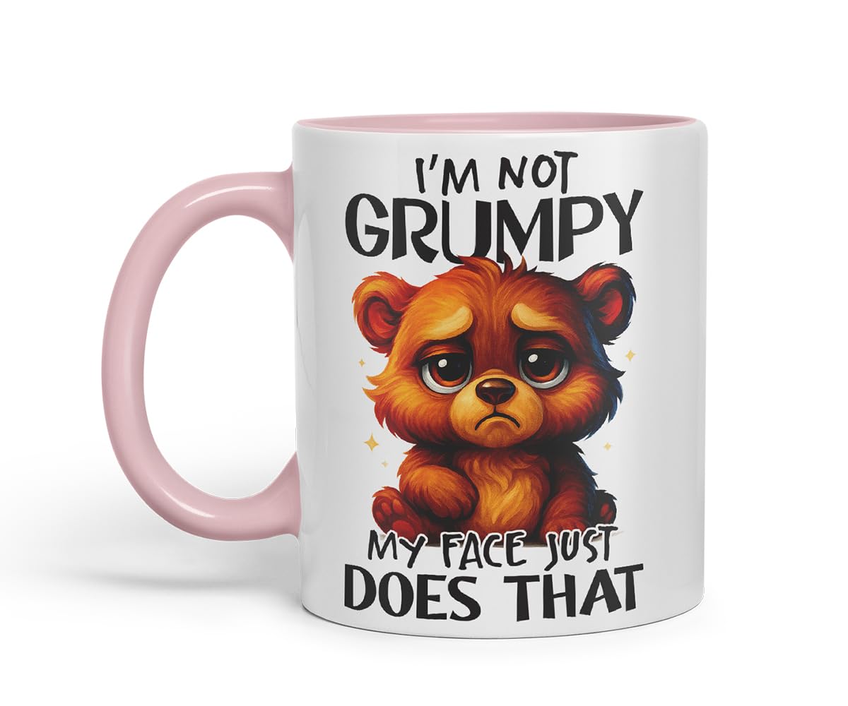 Vixar I'm Not Grumpy My Face Just Does that Funny Bear Mug – Coloured Ceramic Mug Cup Gift, 11oz (Black)