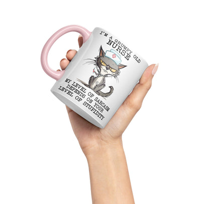 Vixar I'm A Grumpy Old Nurse My Level of Sarcasm Depends on Your Level of Stupidity Cats Sarcastic Joke Ceramic Coloured Mug Cup for Tea Coffee Hot Brew 330ml 11Oz