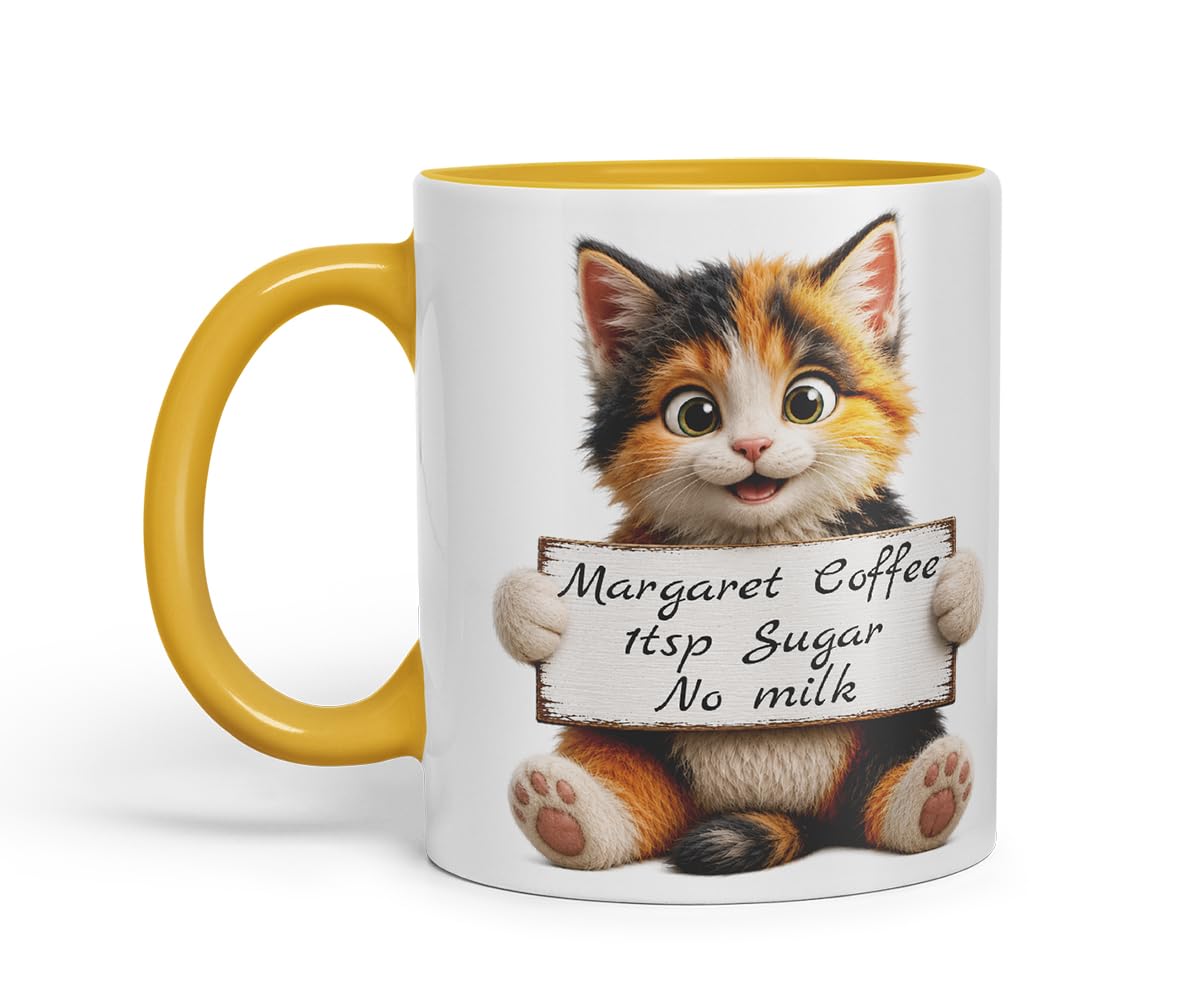 Vixar Personalised Mixed Cat Mug with Name or Custom Message – Cute Animal Coloured Ceramic Mug Cup Gift, 11oz (Black)