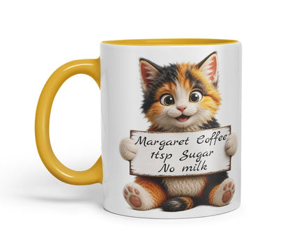 Vixar Personalised Mixed Cat Mug with Name or Custom Message – Cute Animal Coloured Ceramic Mug Cup Gift, 11oz (Black)