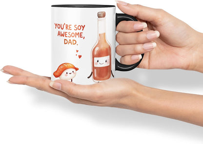 Vixar You're Soy Awesome Dad Funny Sushi Soy Sauce Father's Day Mug – Coloured Mug Cup Gift, 11oz (Black)