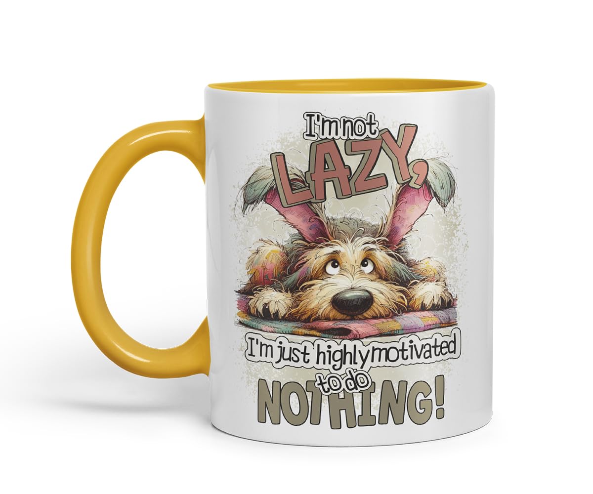 Vixar I'm Not Lazy I'm Just Highly Motivated to Do Nothing Funny Dog Dogs – Coloured Ceramic Mug Cup Gift, 11oz (Black)