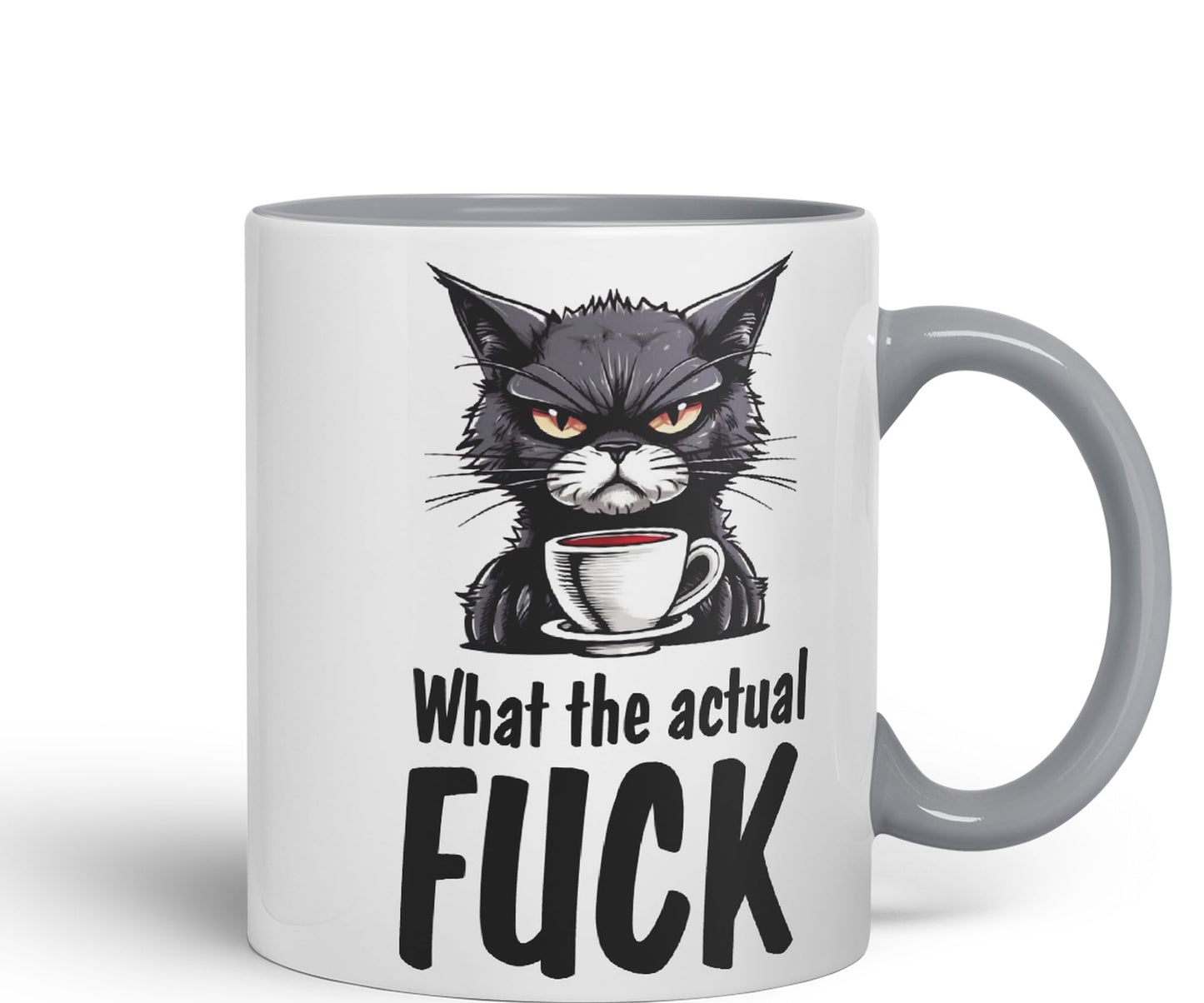 What The Actual F… Cat Kitten Joke sarkasm Sarcastic Ceramic Coloured Mug Cup for Tea Coffee Hot Brew 330ml 11Oz Gift