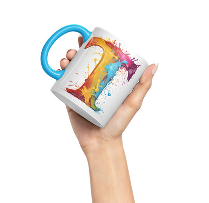 Letter T mug, Alphabet Letter T Monogram watercolour Ceramic Coloured Mug Cup for Tea Coffee Hot brew 330ml 11Oz Gift