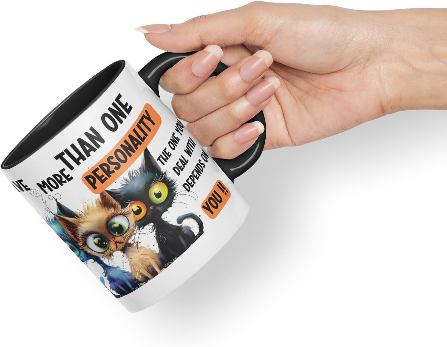 Vixar More Than One Personality Sarcastic Sarcastic Cats Coloured Ceramic Mug Cup Gift 11oz (Black)