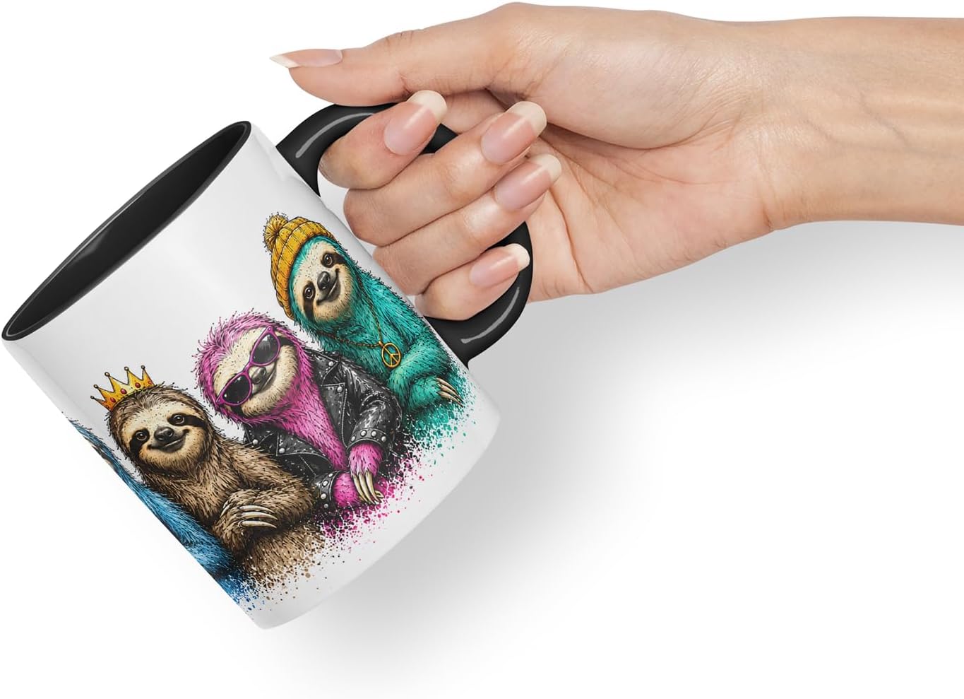 Vixar Sloths Mug – Cute Sloths Coloured Ceramic Mug Cup Gift, 11oz (Black)