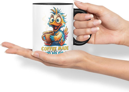 Vixar Coffee Made Me Do It and I'd Do It Again Funny Bird Mug – Coloured Ceramic Mug Cup Gift, 11oz (Black)