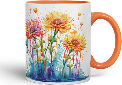 Vixar Calendula Garden Bloom Mug Coloured Ceramic Mug Cup Gift, 11oz (Orange)