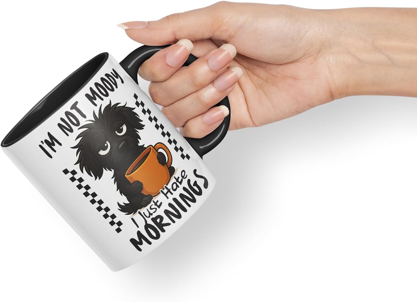 Vixar I'm Not Moody. I Just Hate Mornings Black Dog Mug – Coloured Ceramic Mug Cup Gift, 11oz (Black)