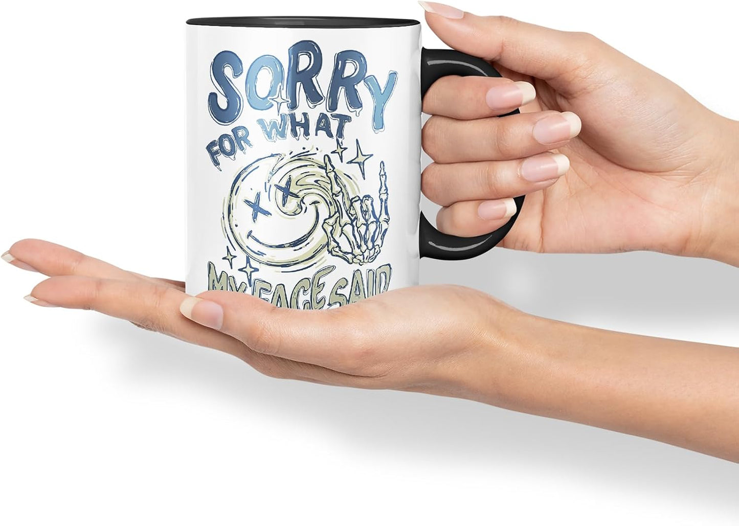 Vixar Sorry for What My Face Said Mug – Coloured Ceramic Mug Cup Gift, 11oz (Black)