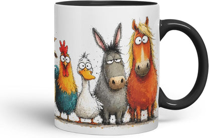 Vixar Farm Animals Mug – Cute Farm Animal Coloured Ceramic Mug Cup Gift, 11oz (Black)