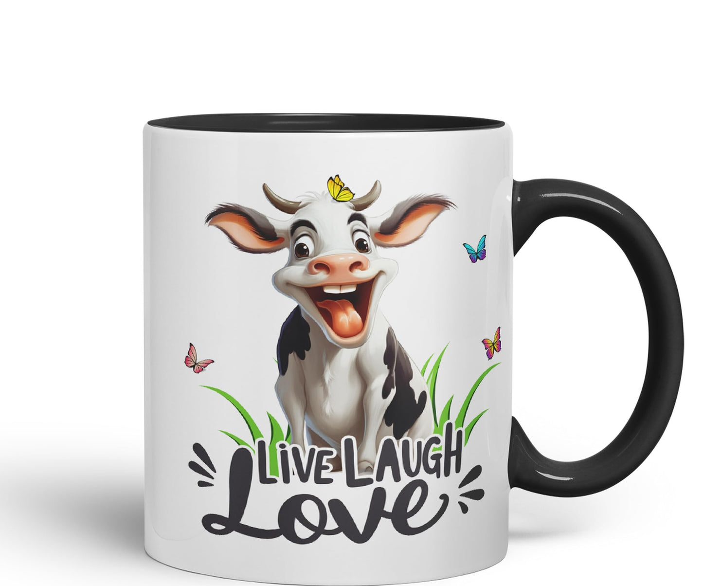 Life Laugh Love Cow Joke sarkasm Sarcastic Ceramic Coloured Mug Cup for Tea Coffee Hot Brew 330ml 11Oz Gift