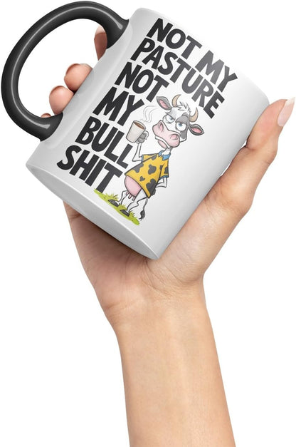 Vixar Not My Pasture Not My Bull... Coloured Ceramic Mug Cup Gift, 11oz (Black)