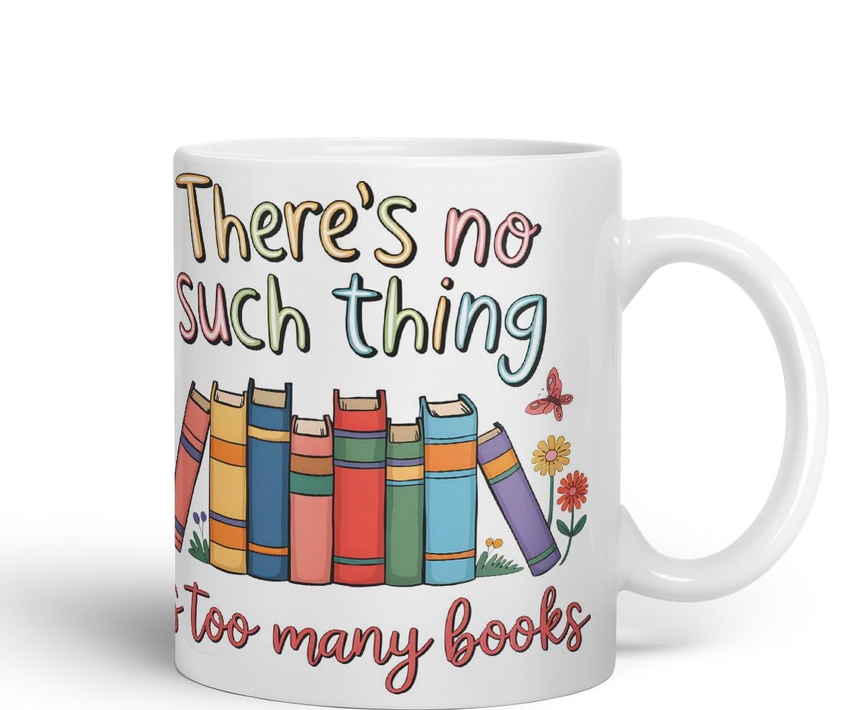 Vixar There's No Such Thing As Too Many Books (Pastel Version) Coloured Ceramic Mug Cup Gift, 11oz (Black)