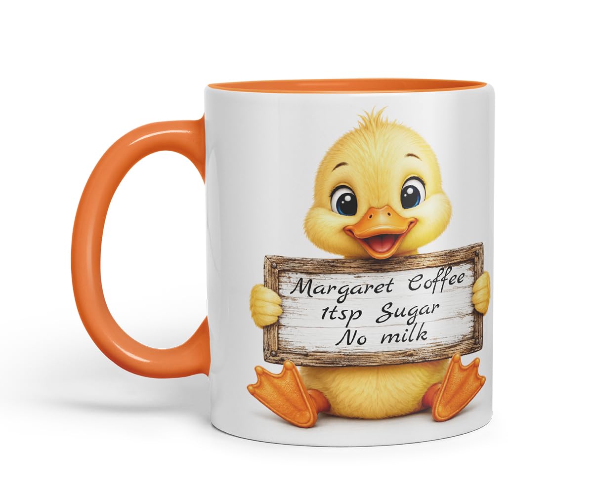 Vixar Personalised Duckling Mug with Name or Custom Message – Cute Animal Coloured Ceramic Mug Cup Gift, 11oz (Black)