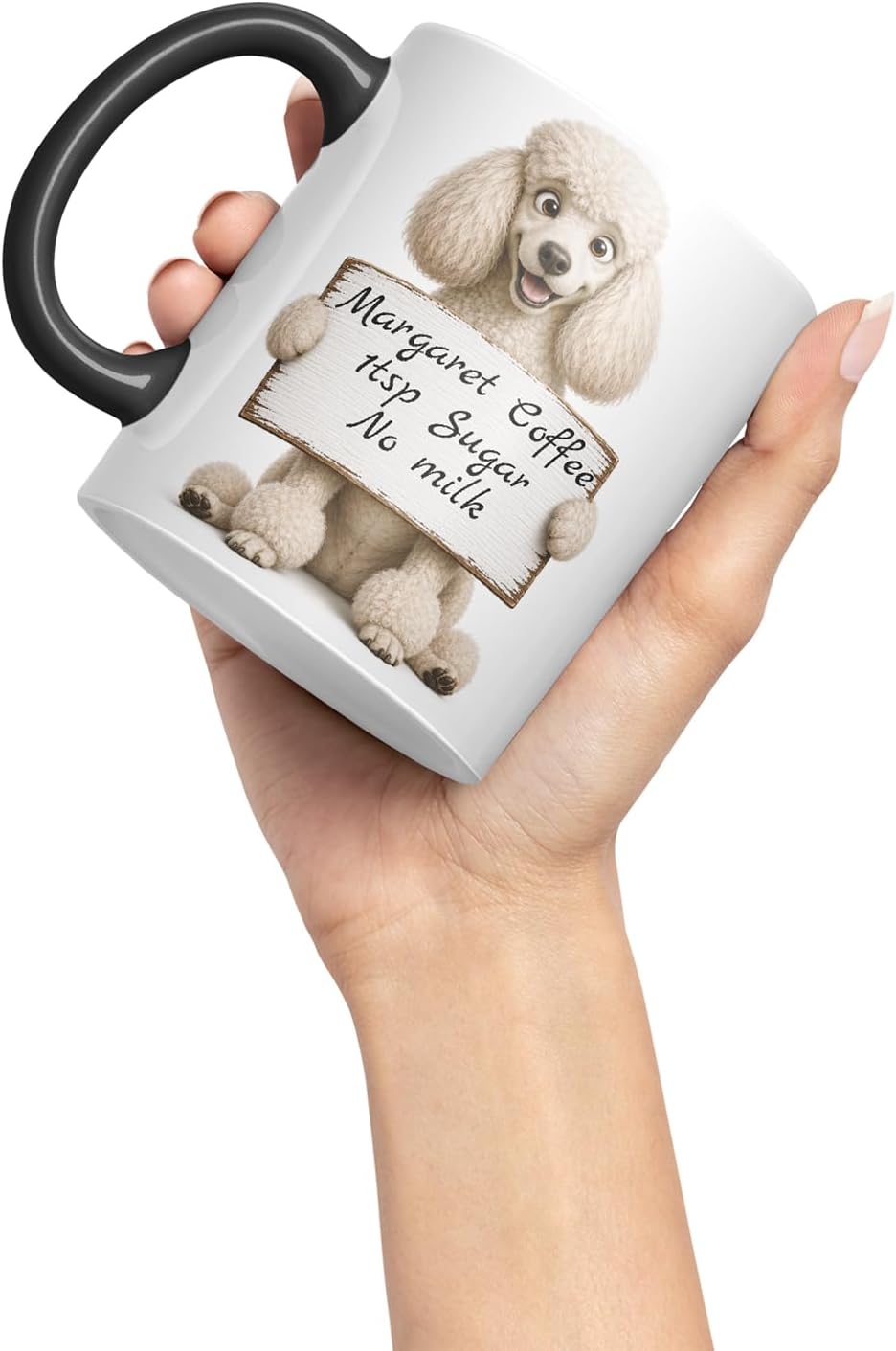 Vixar Personalised Poodle Mug with Name or Custom Message – Cute Animal Coloured Ceramic Mug Cup Gift, 11oz (Black)