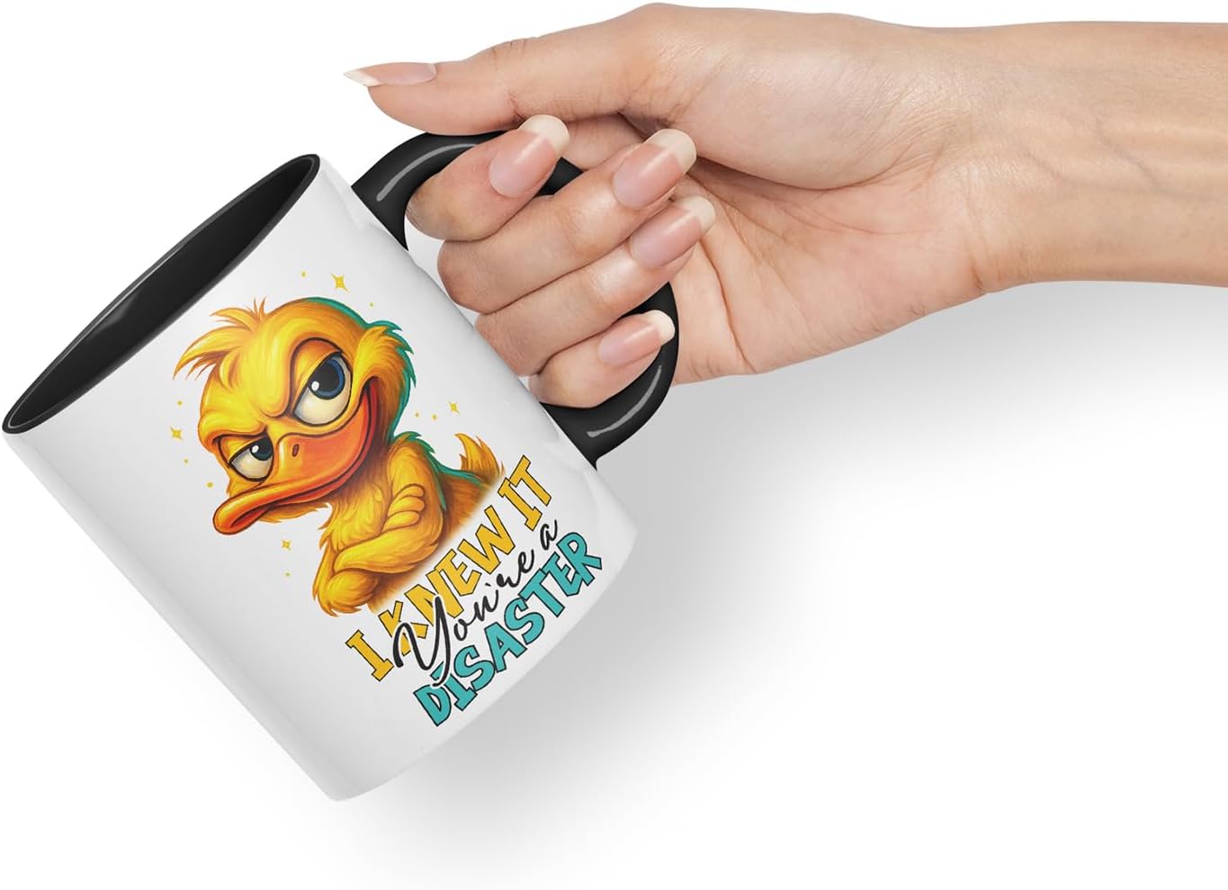 Vixar I Knew It You're A Disaster Funny Duck Mug – Coloured Ceramic Mug Cup Gift, 11oz (Black)
