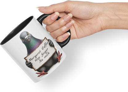 Vixar Personalised Pigeon Mug with Name or Custom Message – Cute Animal Coloured Ceramic Mug Cup Gift, 11oz (Black)