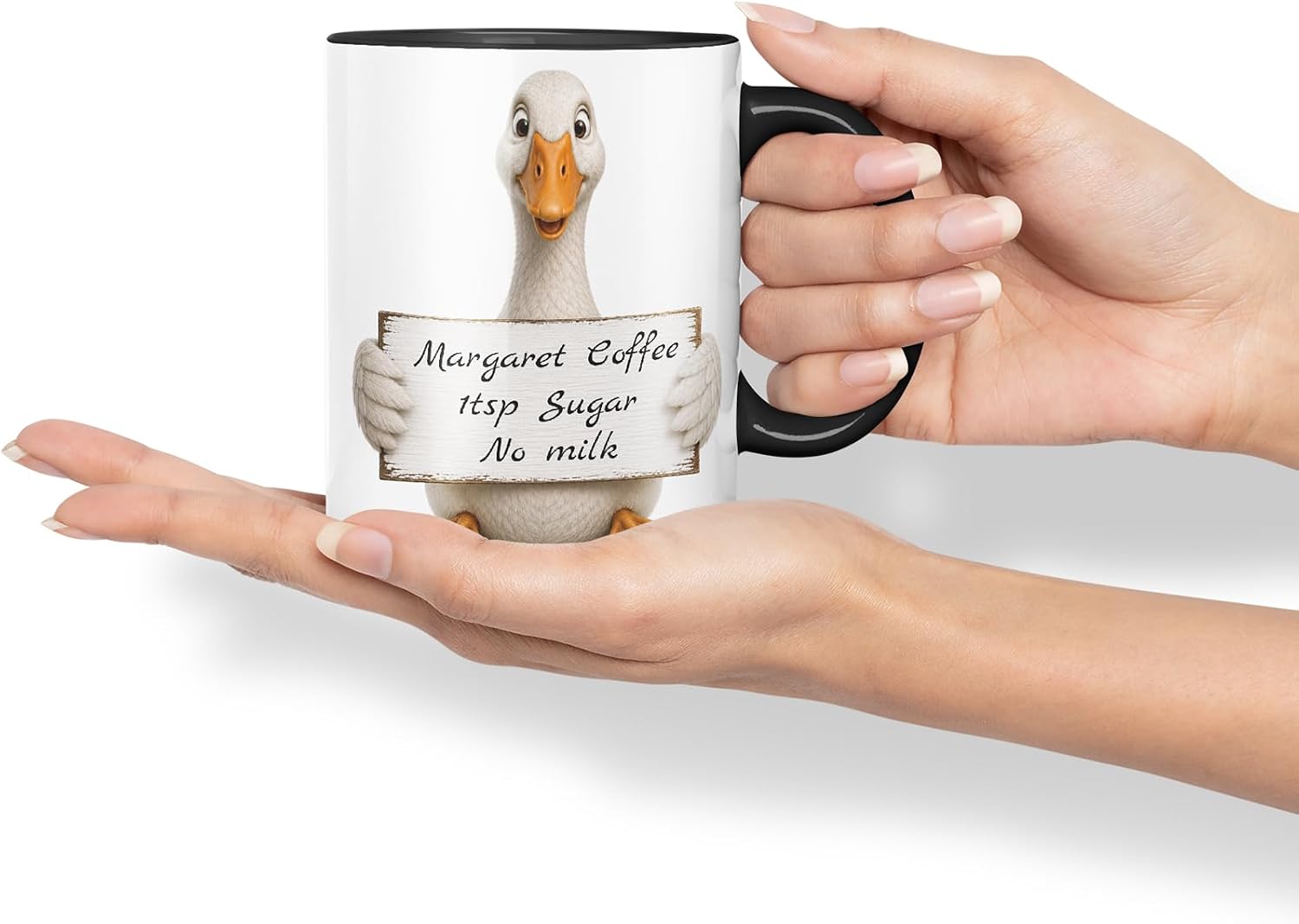 Vixar Personalised Goose Mug with Name or Custom Message – Cute Animal Coloured Ceramic Mug Cup Gift, 11oz (Black)