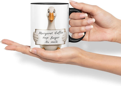 Vixar Personalised Goose Mug with Name or Custom Message – Cute Animal Coloured Ceramic Mug Cup Gift, 11oz (Black)