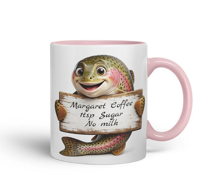 Vixar Personalised Trout Fish Mug with Name or Custom Message – Cute Animal Coloured Ceramic Mug Cup Gift, 11oz (Black)