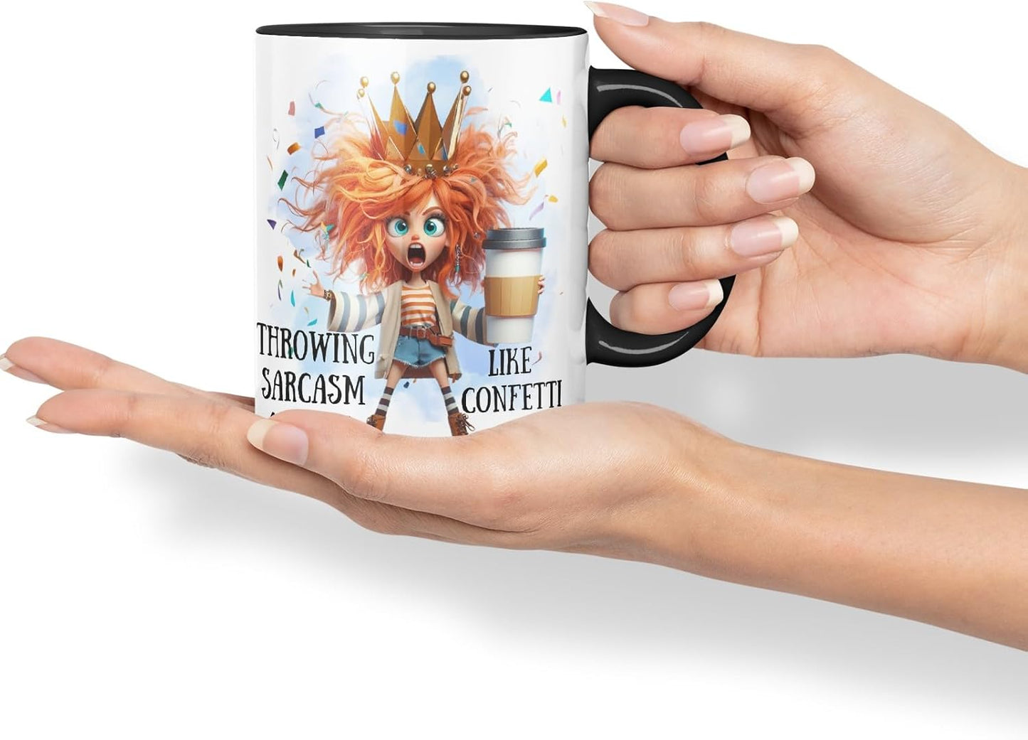 Vixar Throwing Sarcasm Like Confetti Sarcastic Girl Coloured Ceramic Mug Cup Gift 11oz (Black)