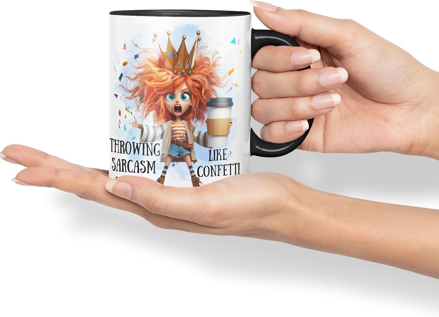 Vixar Throwing Sarcasm Like Confetti Sarcastic Girl Coloured Ceramic Mug Cup Gift 11oz (Black)