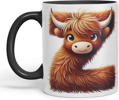 Highland Cow Alphabet Monogram Coloured Ceramic Cup Mug Letter Z Rustic Farmhouse Animal Letter Gift V2 11oz (Black)