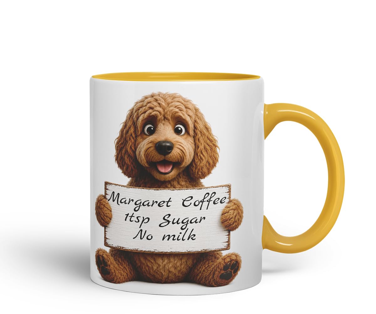Vixar Personalised Cockapoo Dog Mug with Name or Custom Message – Cute Animal Coloured Ceramic Mug Cup Gift, 11oz (Black)